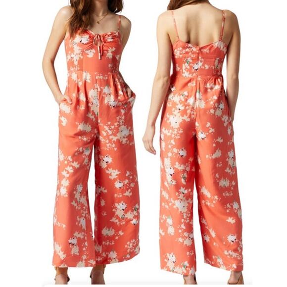 Joie Jumpsuit Pearl Cutout floral print wide leg orange size 12 DEFECT - Picture 1 of 9